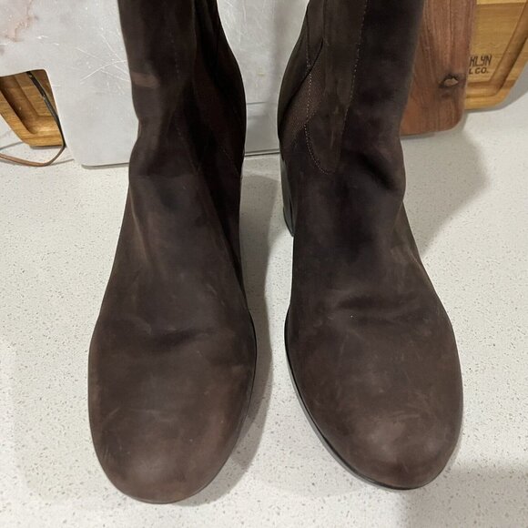 Cole Haan Air Sara Brown Nubuck Leather Boots Mid Wedge Platform D29267 - Picture 5 of 9